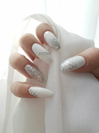 Prom Nails White And Silver