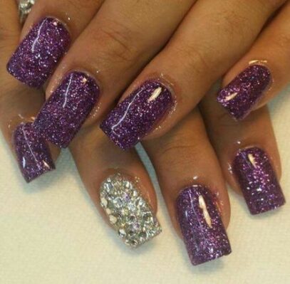 Purple Glitter Nails