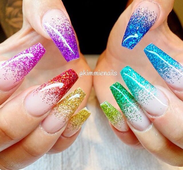 Rainbow Glitter Nails