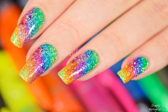 Rainbow Glitter Nails