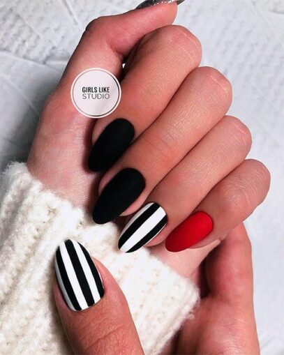 Red Black And White Nails