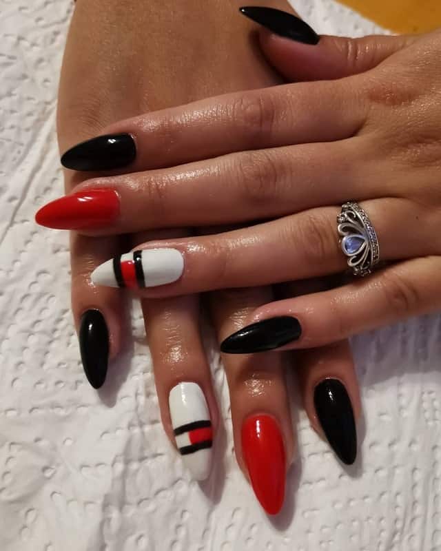 Red Black And White Nails