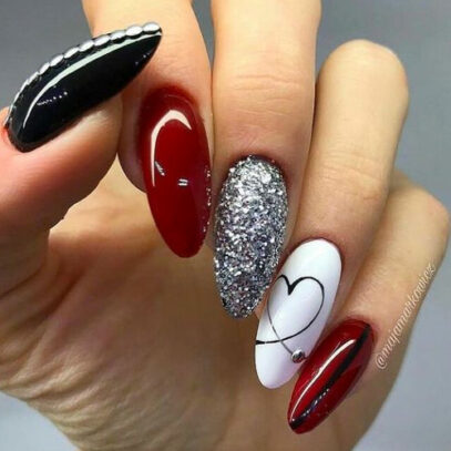 Red Black And White Nails
