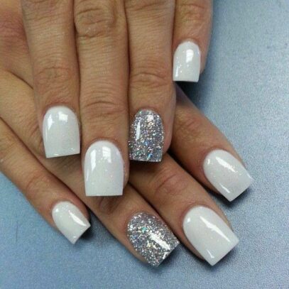 Silver And White Nails