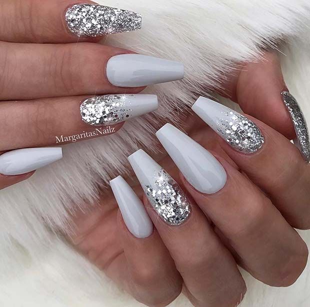 Silver And White Nails