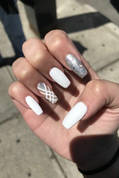 Silver And White Nails