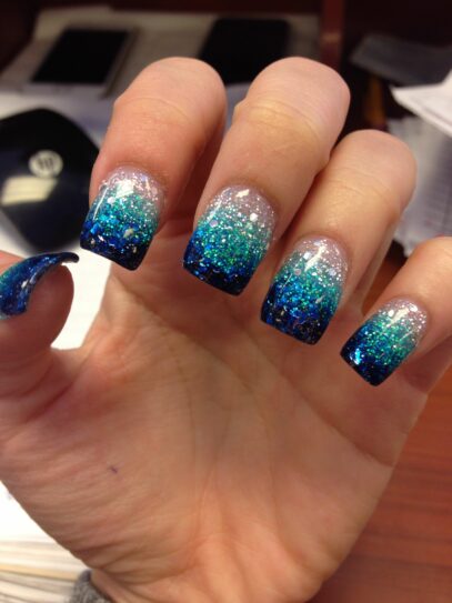 Teal Glitter Nails