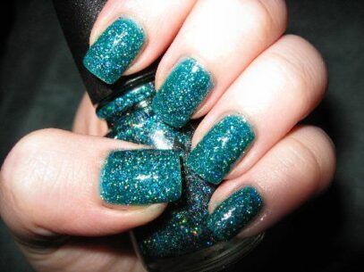 Teal Glitter Nails