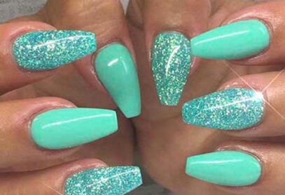 Teal Glitter Nails