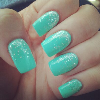 Teal Glitter Nails