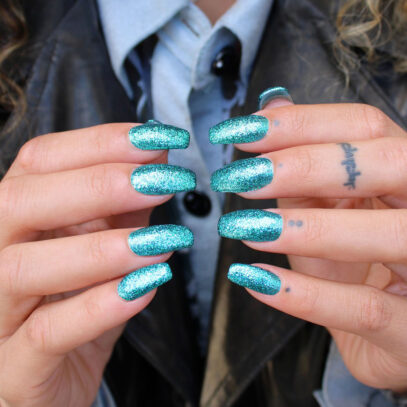 Teal Glitter Nails