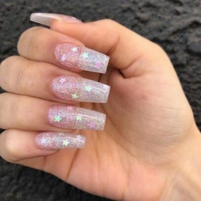 Transparent Glitter Nails