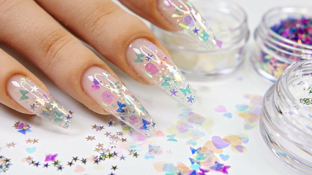 Transparent Glitter Nails