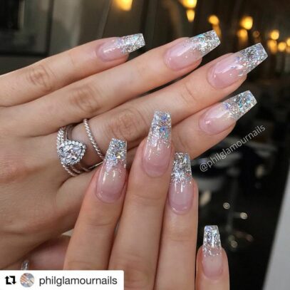 Transparent Glitter Nails