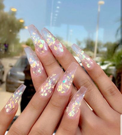 Transparent Glitter Nails