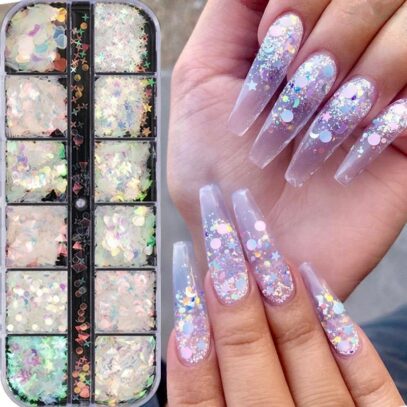 Transparent Glitter Nails