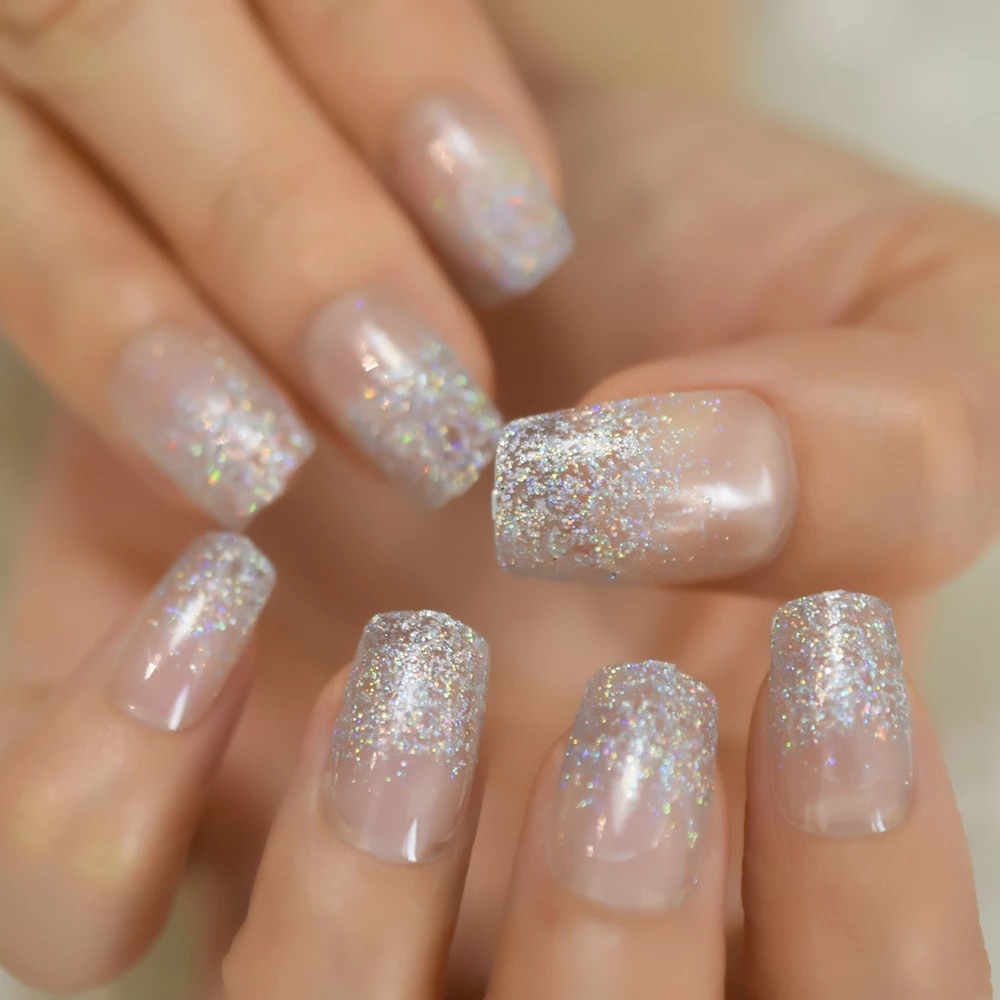 Transparent Glitter Nails