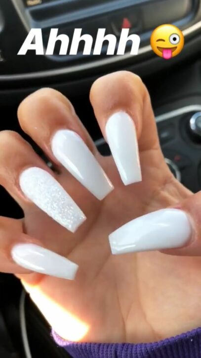 White Nails Acrylic Coffin