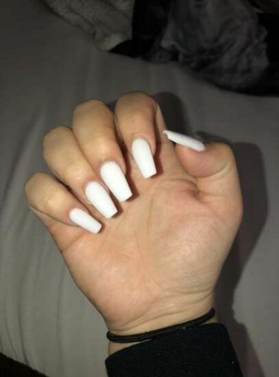 White Nails Acrylic Coffin
