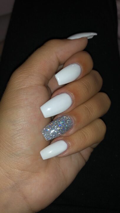 White Nails Acrylic Coffin