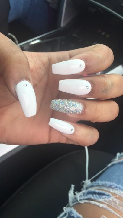 White Nails Acrylic Coffin
