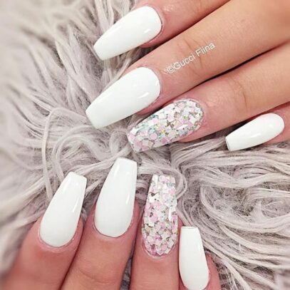 White Nails With Accent Nail