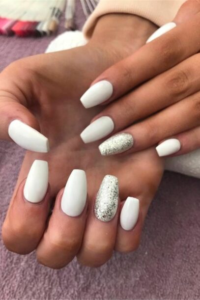 White Nails With Accent Nail