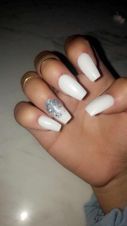 White Nails With Accent Nail