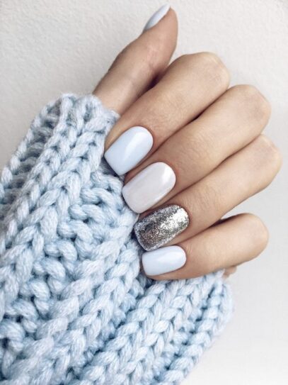 White Nails With Accent Nail