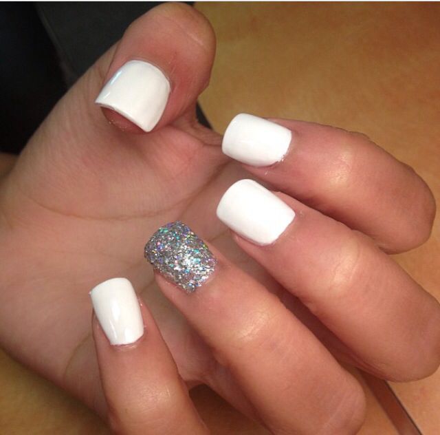 White Nails With Accent Nail