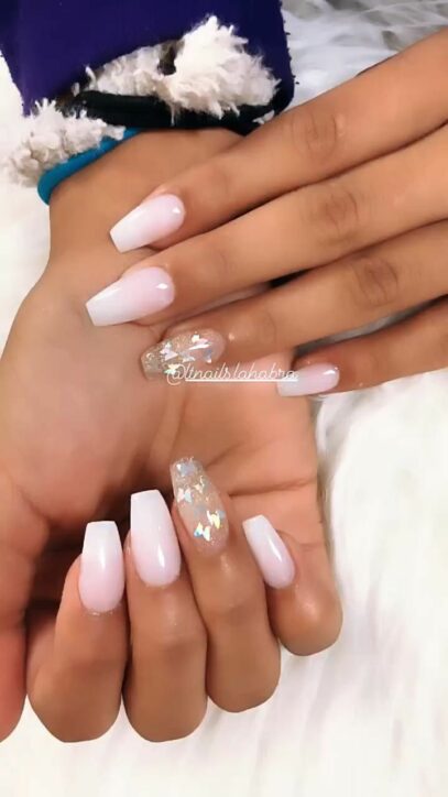 White Nails With Butterflies