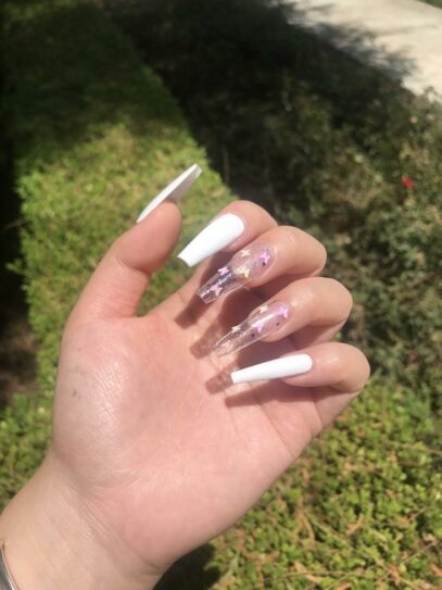 White Nails With Butterflies