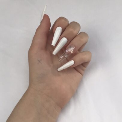 White Nails With Butterflies