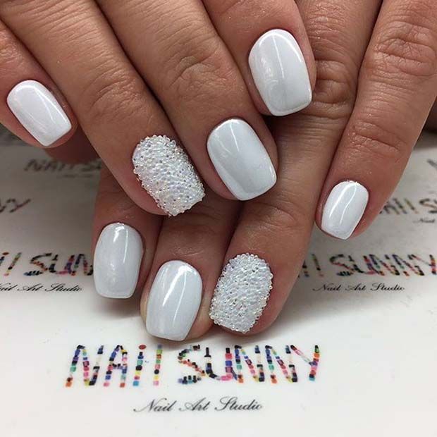 White Nails With Designs Short