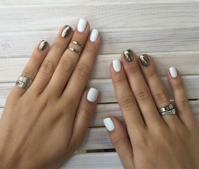 White Nails With Designs Short