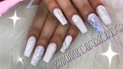 White Nails With Diamonds