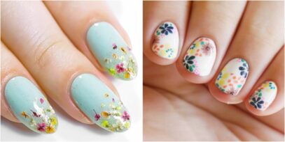 White Nails With Flowers