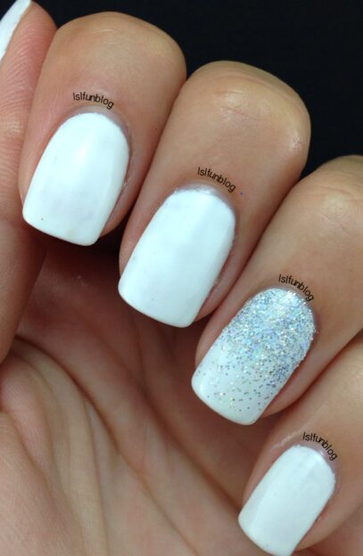 White Nails With Glitter