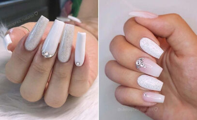White Nails With Glitter