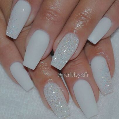 White Nails With Glitter