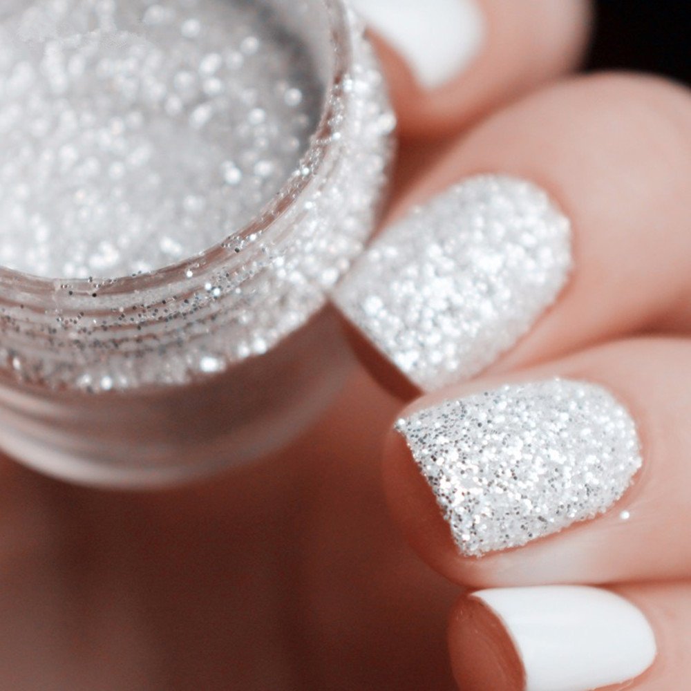 White Nails With Glitter