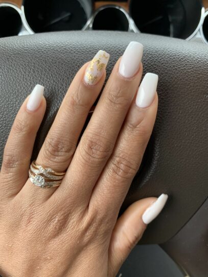 White Nails With Gold Flakes