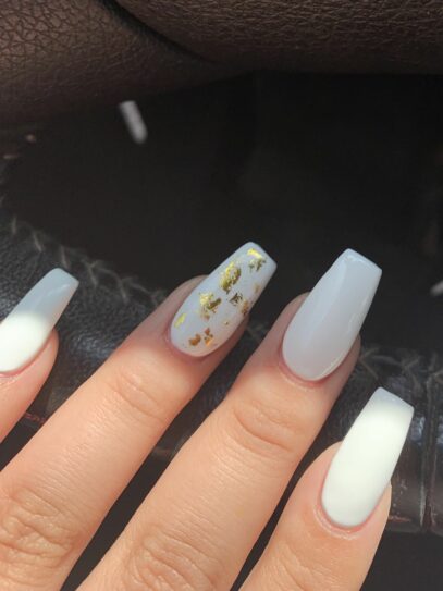 White Nails With Gold Flakes