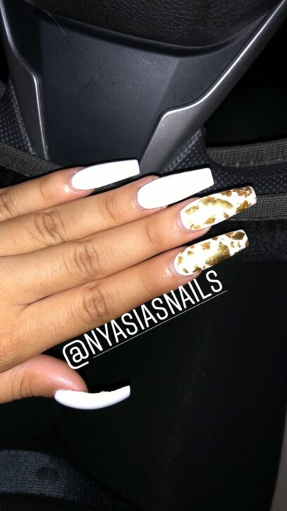 White Nails With Gold Flakes