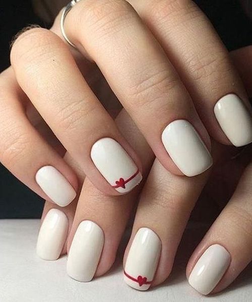 White Nails With Heart