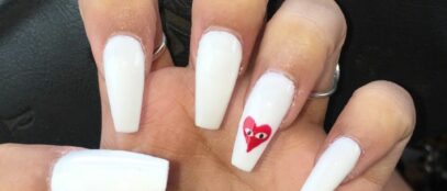 White Nails With Heart