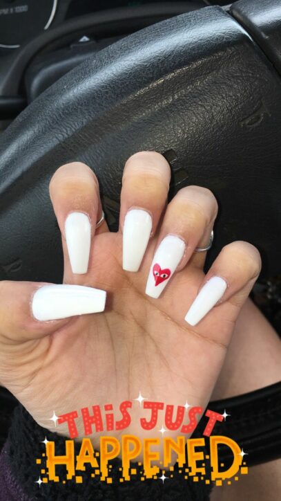White Nails With Heart