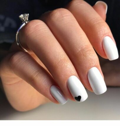 White Nails With Heart