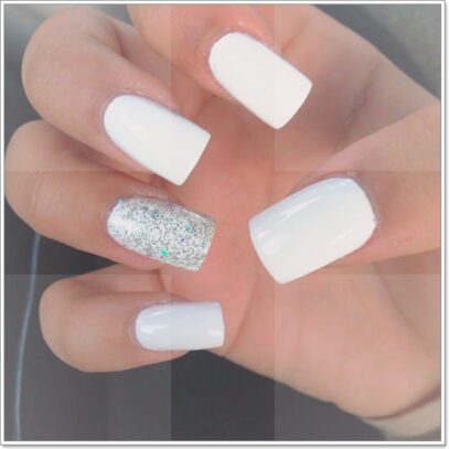 White Nails With One Glitter Nail