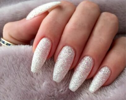 White Nails With One Glitter Nail